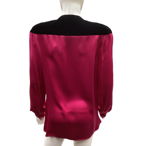VTG Polatof Women’s Top SZ M/ L Italian Designer Silk And Velvet Hot Pink Black - Picture 4 of 6